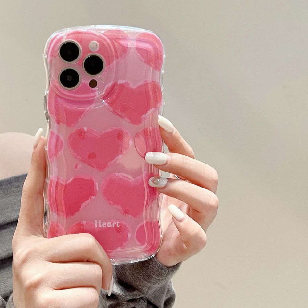 아이폰 하트뿅 핑크 물결 풀커버 케이스